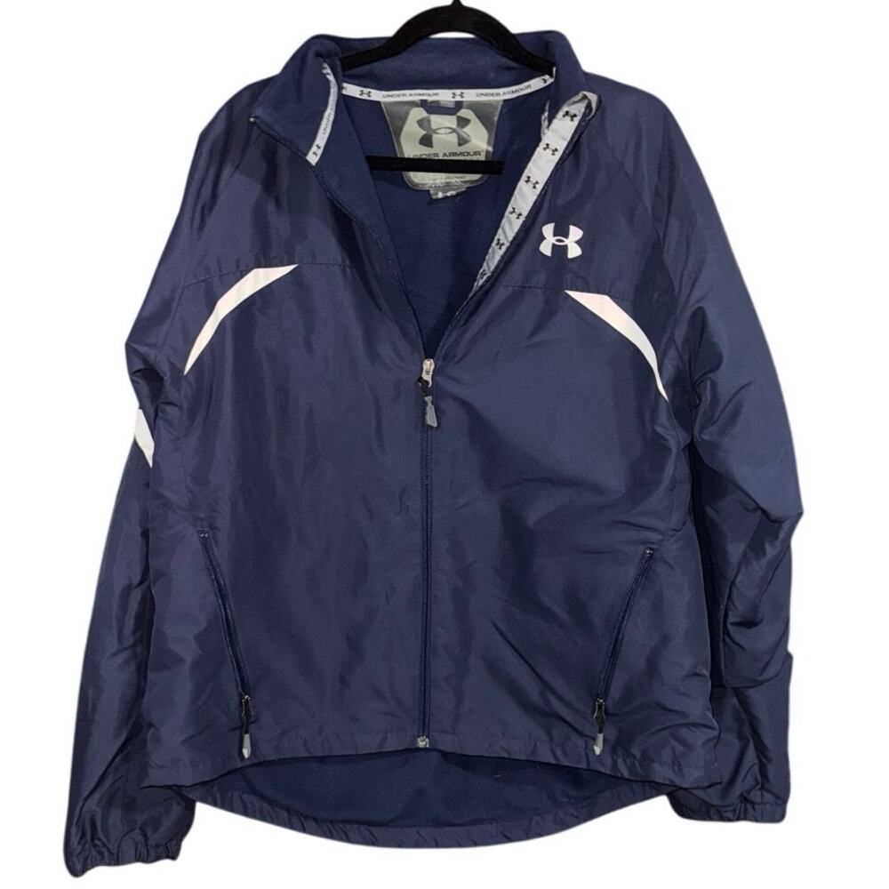 Under Armour Mens large Jacket Full Zip Soft Shelled Fleece Lined Blue coat